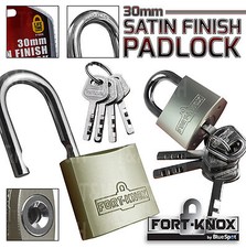 Heavy Duty Satin Finish Padlock 30mm Hardened Steel & Solid Brass Cylinder
