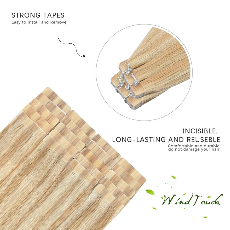 WindTouch Tape in Hair Extensions Double Sided Tape Skin Weft Honey Blonde to... eBay