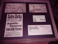 San Francisco Sutro Baths 1890's Framed Piece with Signed Sutro Check.