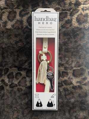 2x Key Ring Fob Finder 100% Leather Leash Hand Bag Fringe Clip Brown  Cream NIB