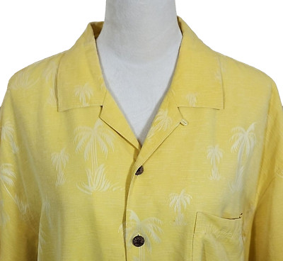 Tommy Bahama 100% Silk Yellow Men's Slightly Textured Casual Shirt, Size Large