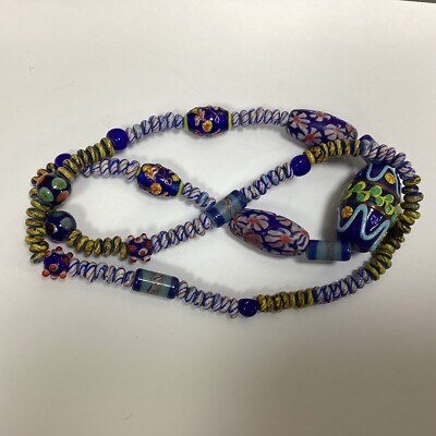 Collier Vintage Boules De Verre Bleu – Style Murano – Occasion