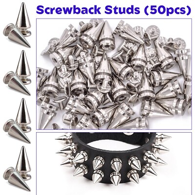 Punk Kegel Spikes Schraub Nieten für Metall DIY Leder Kleidung Jacke 50 Teile