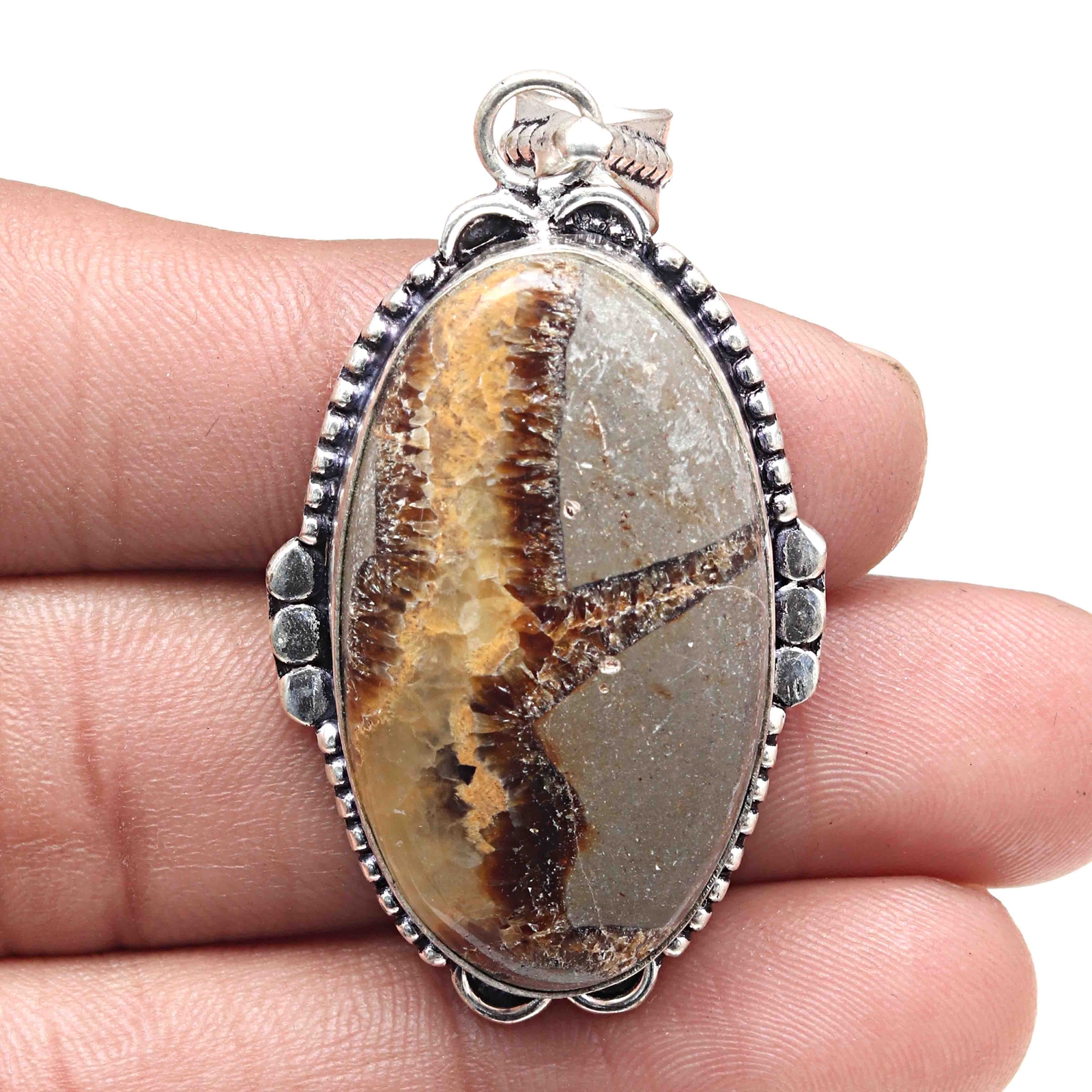 Septarian Jasper Pendant Handmade Silver Jewelry for Valentine's Day 2.5 Inch