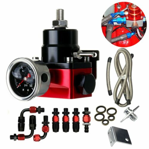 Black-Red Adjustable Fuel Pressure Regulator Kit Oil 0-100psi Gauge -6AN 6AN - Picture 1 of 12