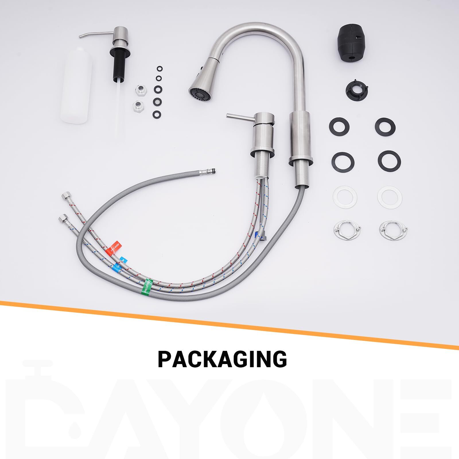 DAYONE 3 Holes Kitchen Faucets with Soap Dispenser 2 Holes Brushed Nickel Kit...