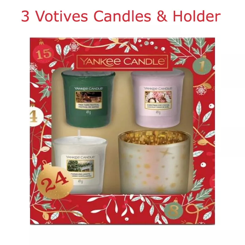 Yankee Candle Gift Set 3 Votives Scented Candles & 1 Holder Christmas  Collection