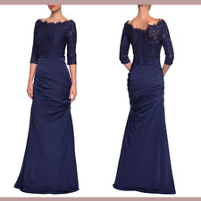 NEW 608 La Femme 8 Sparkle Lace Trumpet Gown in Navy Blue Q211