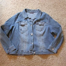 NWOT Gitano 26W Blue Faded Textured Button Front Denim Jean Jacket Blue