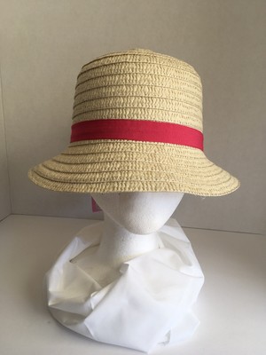 BUCKET STRAW HAT TAN W/ LIGHT PINK BAND 