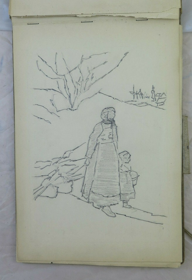 9 drawings Antique IN Album Pencil On paper France Beginning Century