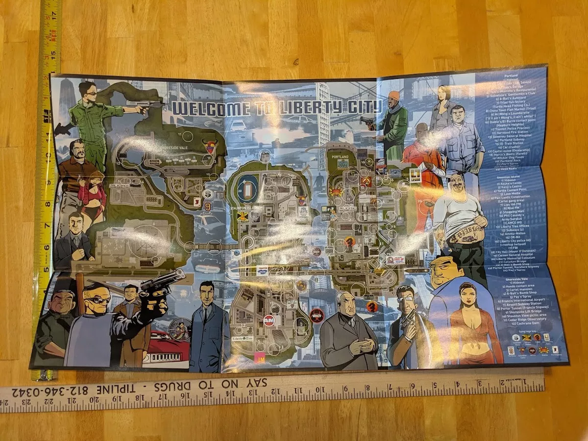 Grand Theft Auto GTA III 3 Double-Sided Poster/Map Rockstar