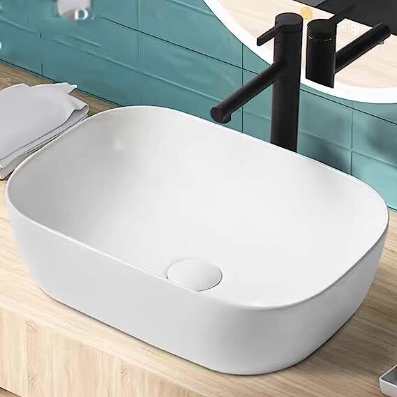 Large Bathroom Counter Top Ceramic Wash Basin Cloakroom Gloss Sink White 460x325