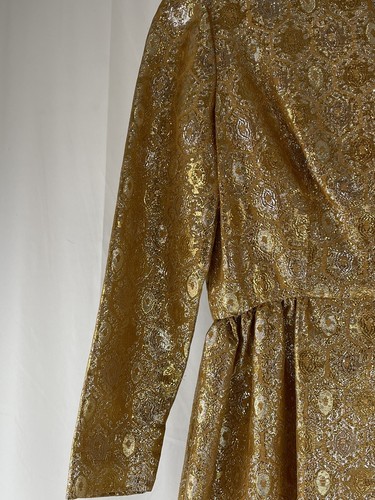 SARMI NEW YORK Vtg Dress Metallic Brocade Gold Silver Size 12 1960's 1970's - Picture 3 of 10