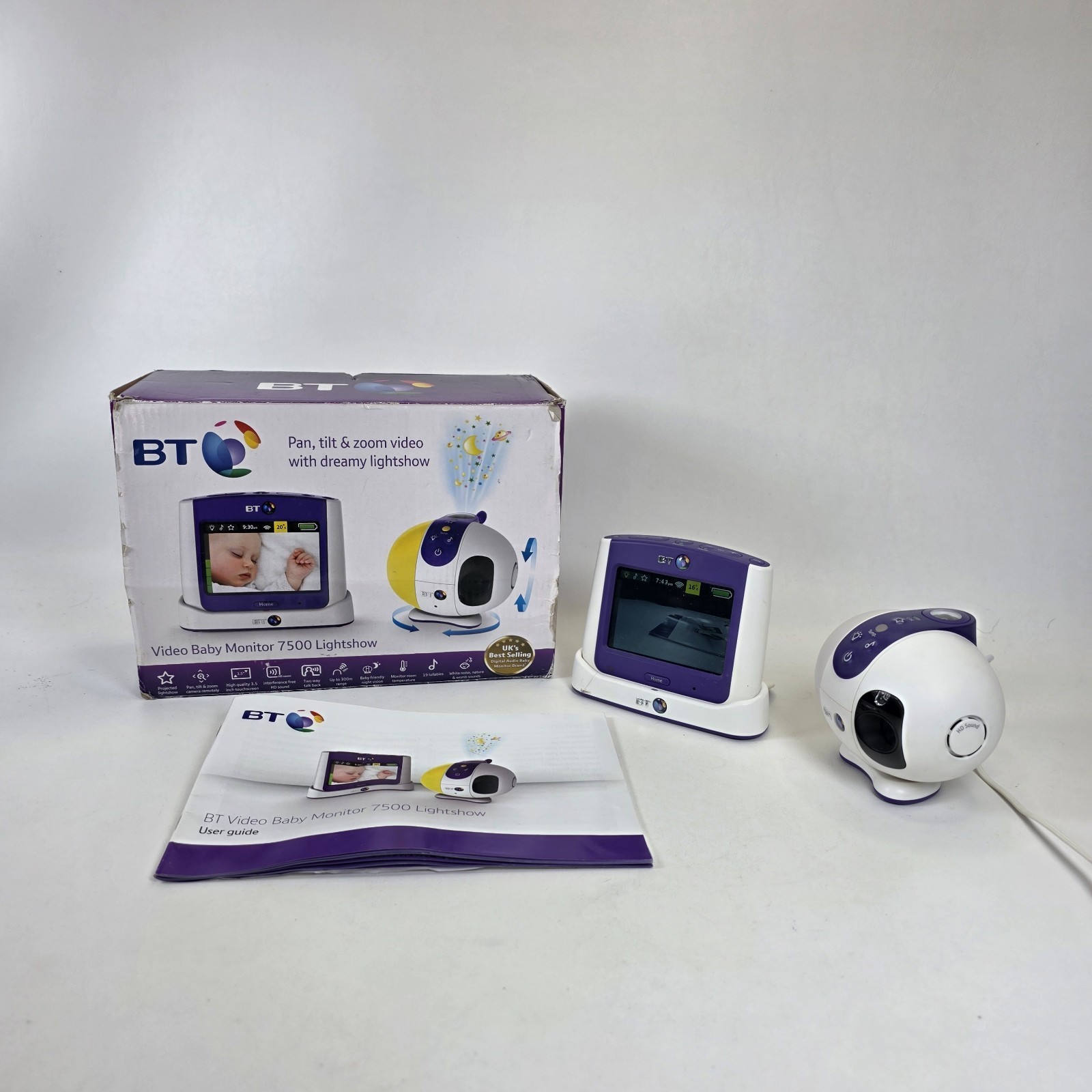 BT 7500 Lightshow Digital VIDEO SOUND Baby Monitor 3.5 Inch COLOUR Touch-Screen,