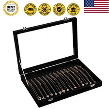 15 Hooks Necklace Organizer,Velvet Necklace Holder Tray with Lid