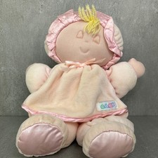 Eden Baby Doll Girl Pink Sleeping Blonde Yarn Hair Bonnet Lovey Satin 10x6" ASIS