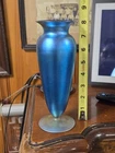 Old Antique Early 1900's Blue Aurene Glass Vase Unsigned Steuben? Favril Durand?