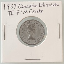 1953 Canadian Elizabeth II Five Cents Coin
