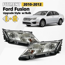 Halogen Headlight For 2010-2012 Ford Fusion Chrome with Bulb Left+Right Pair