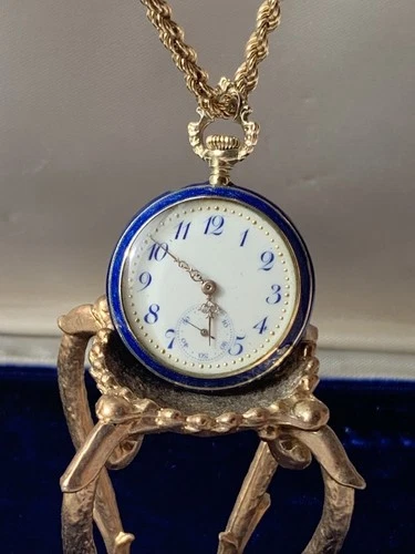 Antique 14k Gold Victorian A.W Waltham blue Enamel Pocket Watch-Not Running
