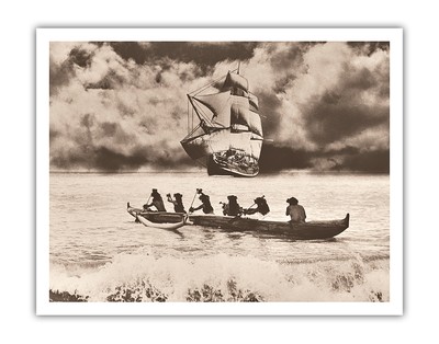 Captain Cook's Return Hawaiian Canoe - Vintage Sepia Photograph by Alan Houghton