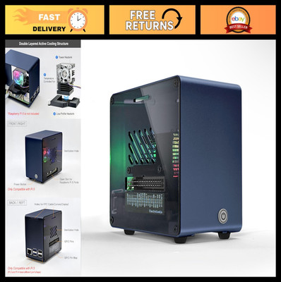 Mini Tower Case for Raspberry Pi 5 - Aluminum, Cooling Fan & LED Ambient Light