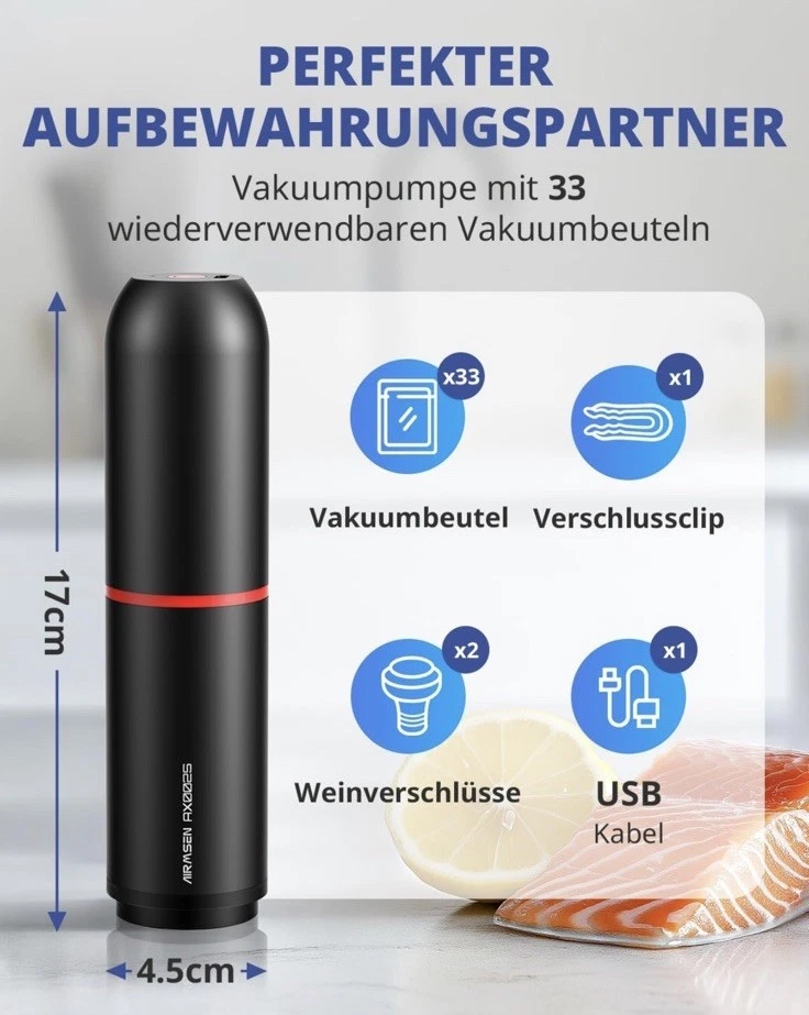 AIRMSEN Small Vacuum Sealer With 33 Bags & 2 Wine Stopper’s/ New