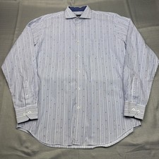 Bugatchi Men's Navy Geo Print Long Sleeve Classic Fit Dress Shirt Sz XL Blue