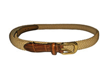 Brighton Men Taupe Woven Stretch Belt Brown Croc Leather Tabs Brass Buckle 52