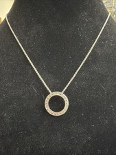 SS 925 Open Circle Pendant Necklace With 3 Real Diamond Accents 18in Long