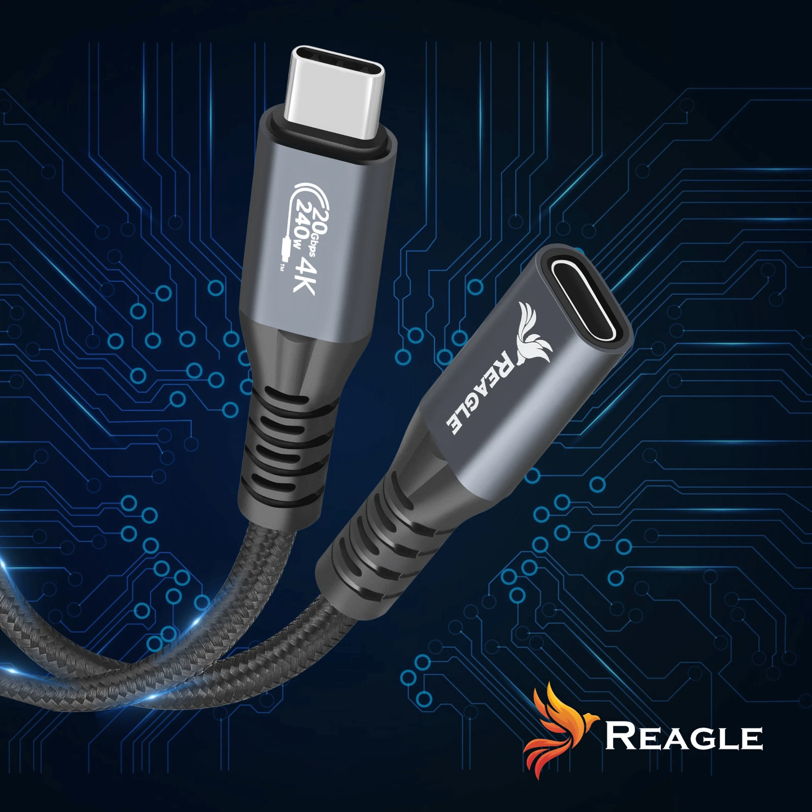 Reagle USB-C Verlängerungskabel 3m 240W 20Gbps 4K 144Hz Thunderbolt