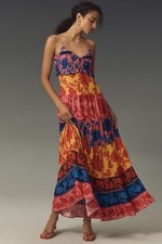Farm Rio Size M Button-Front Tiered Floral Maxi Dress $228