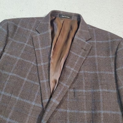 Ralph Lauren Blazer Sport Coat Jacket Mens 46S Gray Blue Plaid Wool Two Button