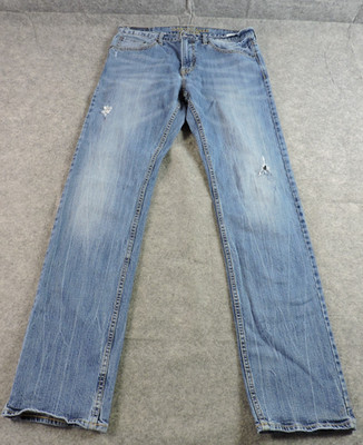AEO Core Flex Mens 34x36 Distressed Whiskers Washout Denim Blue Jeans
