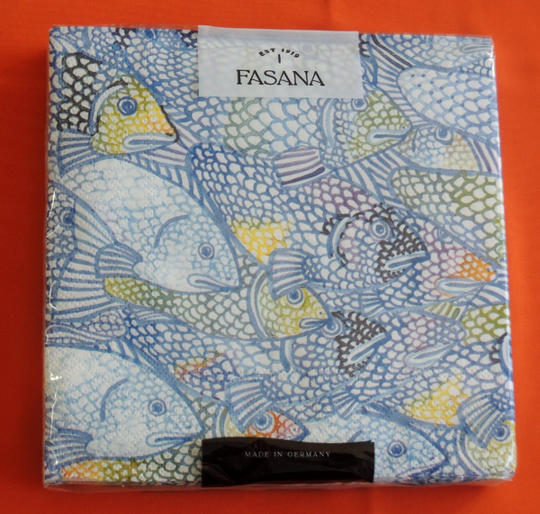 20 Servietten Viele Fische Blau Bunt 1 Packung Ovp Motivservietten Maritim E-image