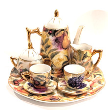 Miniature 10 pc Porcelain Tea Set Chintz Design Awesome 