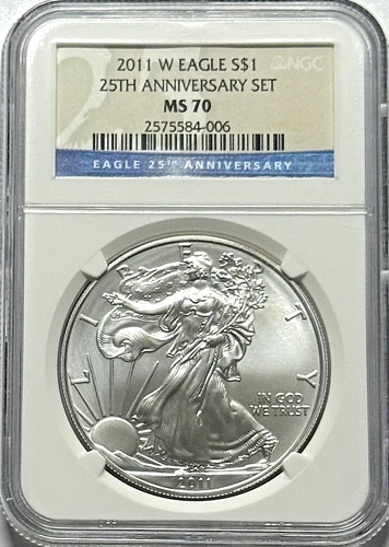2011 W $1 Burnished SIlver American Eagle 25th Anniversary Set -  NGC MS70