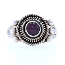 Sterling Silver Ruby Solitaire Ring - 925 Round Cabochon Cut .65ct Size 6