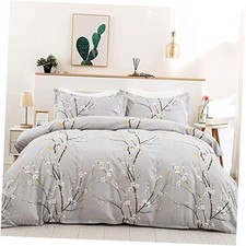 Light Grey Floral Duvet Cover Set Flower Plum Blossom Prnited King Light Gray