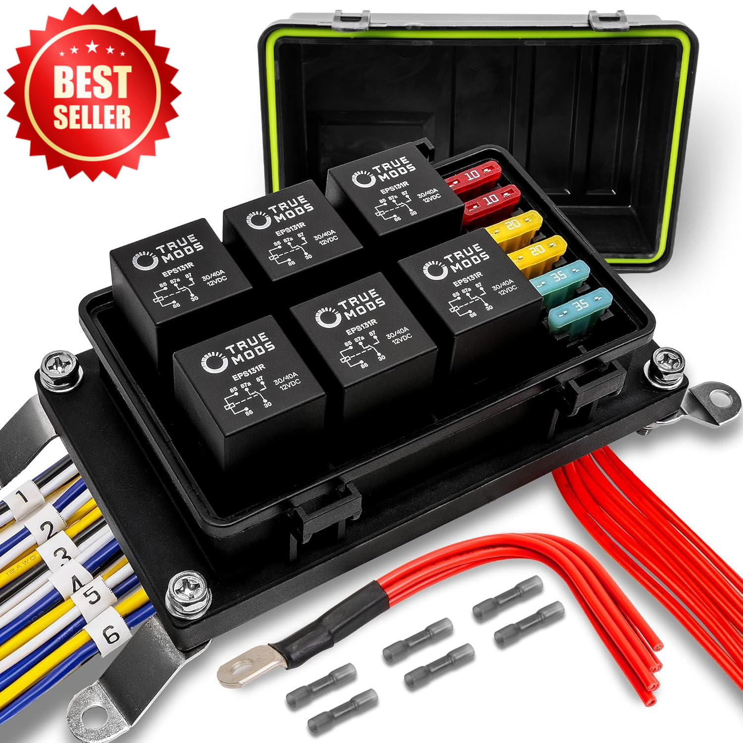 Waterproof 12V Fuse Relay Box Kit Pre-Wired Harness 6 Gang Bosch 5Pin 30A 40A US