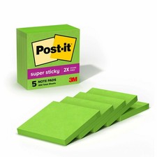 Post-it Super Sticky Notes, 5 Note Pads, 3 x 3 in., 1.9" x 3", Limeade