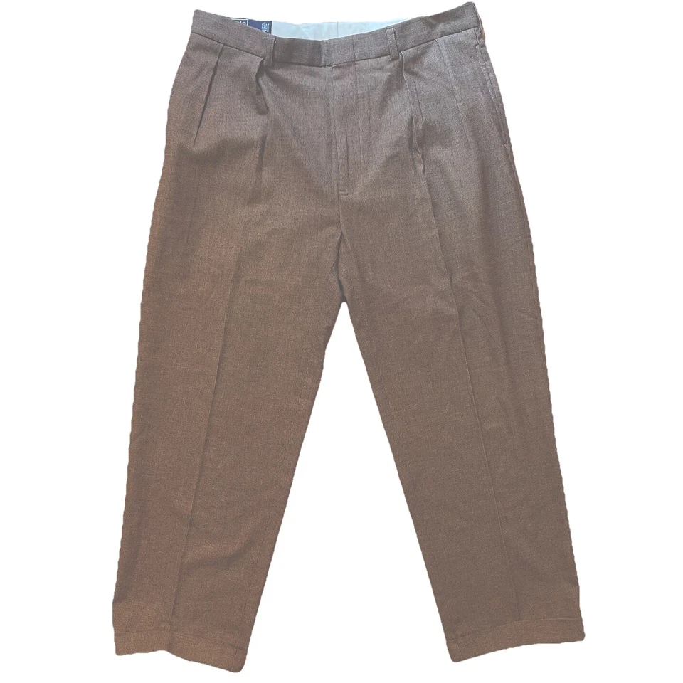 Pantalones Polo Ralph Lauren 36x30 Marrón Pata de Gallo Plisados Puños Cintura Alta De Colección Foto 2 de 4