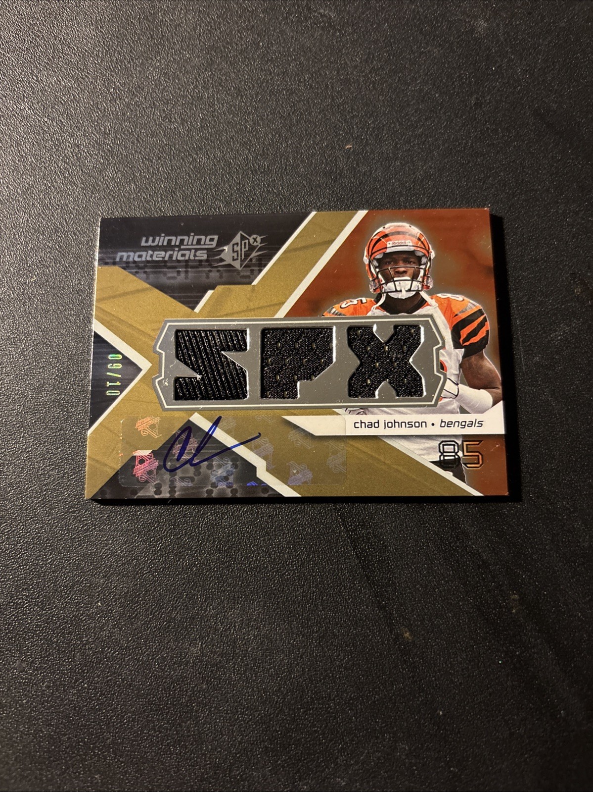 2008 SPX Chad Johnson Winning Materials Gold Jersey Auto 9/10 Bengals WM-JO