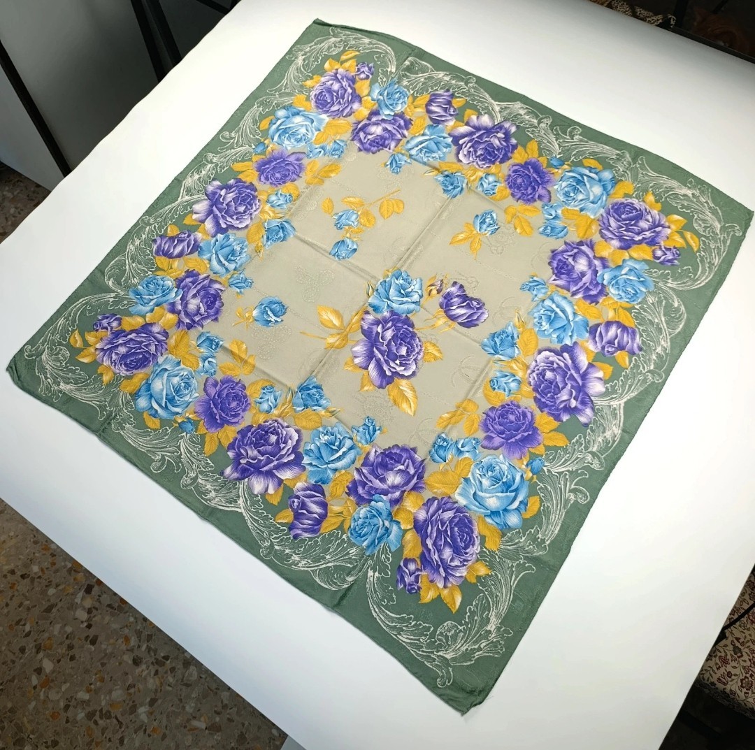SETA Foulard Sciarpa Quadrata Donna Multicolore Stampa Floreale Rose image 2
