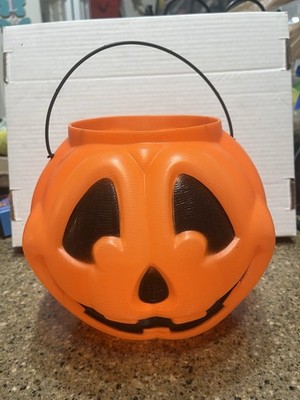 Vintage Halloween General Foam Pumpkin Orange Plastic Candy Bucket Blow Mold USA