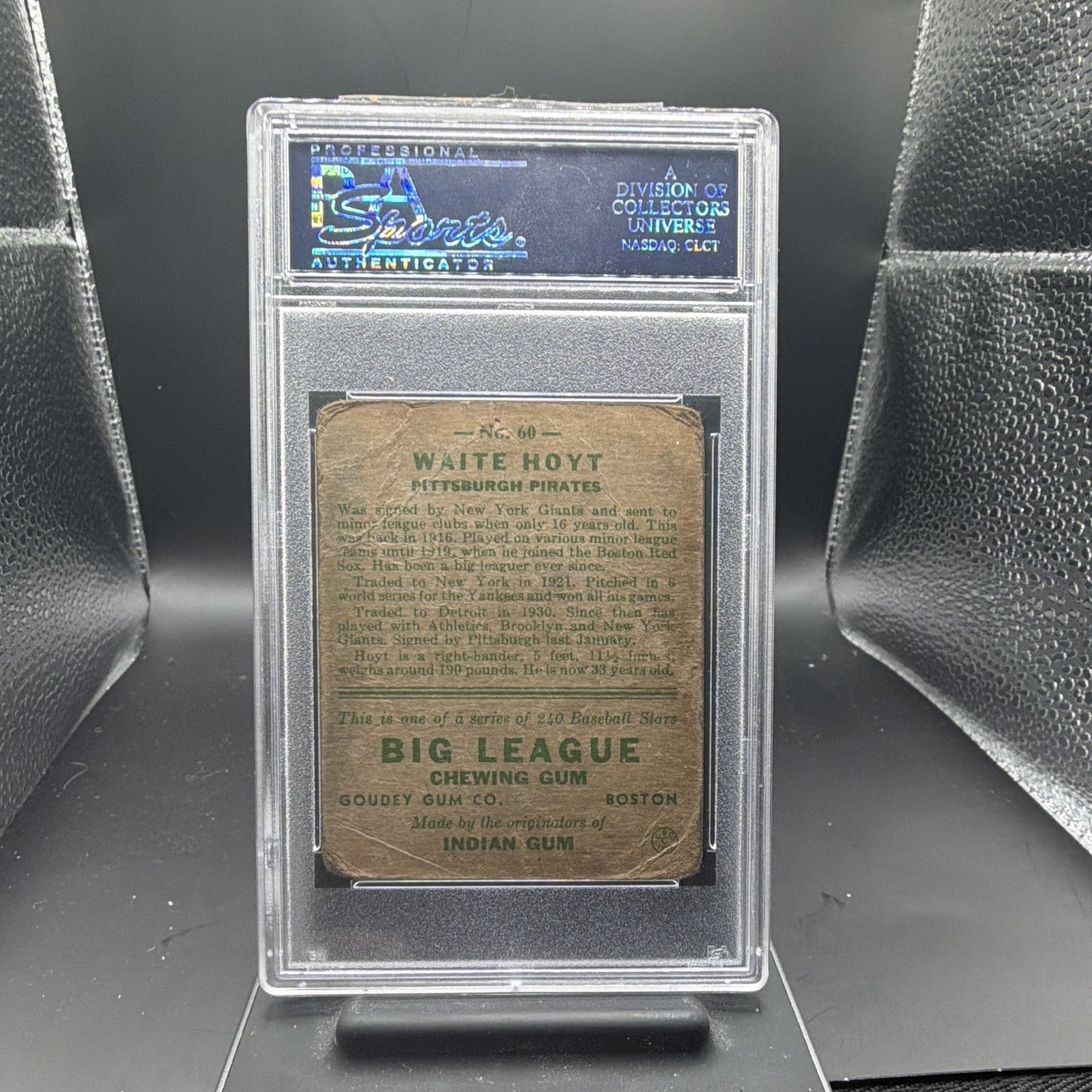 1933 Goudey Big League Chewing Gum R319 Waite Hoyt #60 PSA 1 Pirates view 2