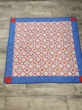 Handmade Baby Quilt Red White Irish Chain Reversible Crib Blanket 30x40