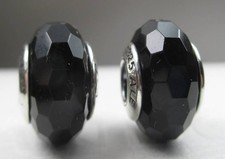 Set of 2 Fascinating Black Pandora Murano Glass Charms Bead Evil Eyes Halloween