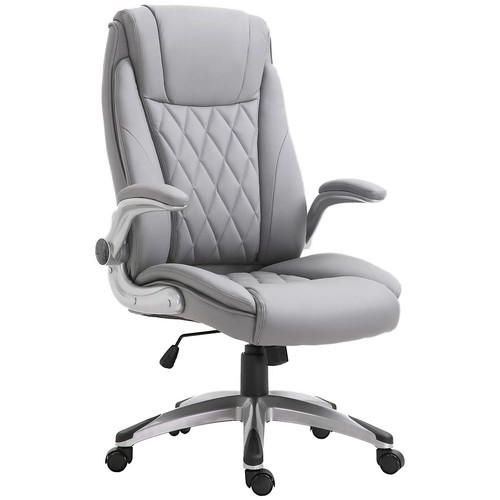 New High Back Executive Chair Home Office Faux Leather Swivel W/ Flip-up Arm Uk - Picture 11 of 11